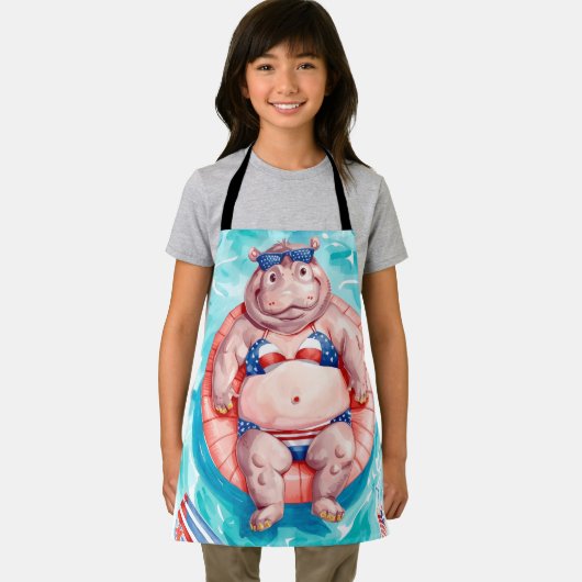 4th of July Pool Party with Hippo  エプロン (インサイチュ)
