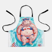 4th of July Pool Party with Hippo エプロン (正面)