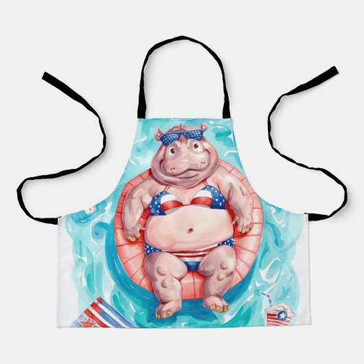 4th of July Pool Party with Hippo  エプロン (正面)