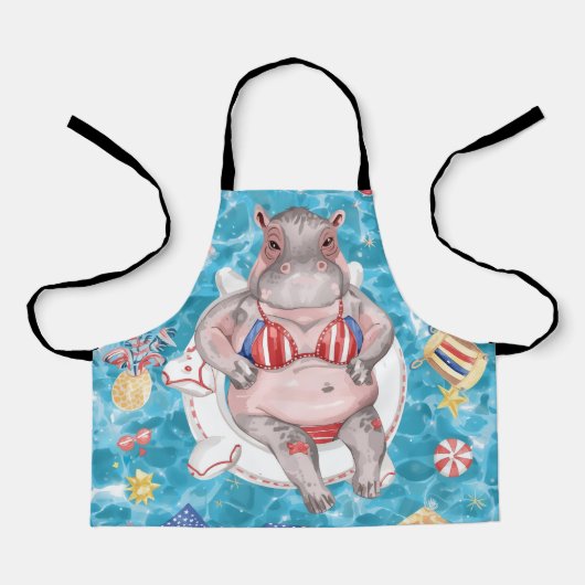 4th of July Pool Party with Hippo エプロン (正面)