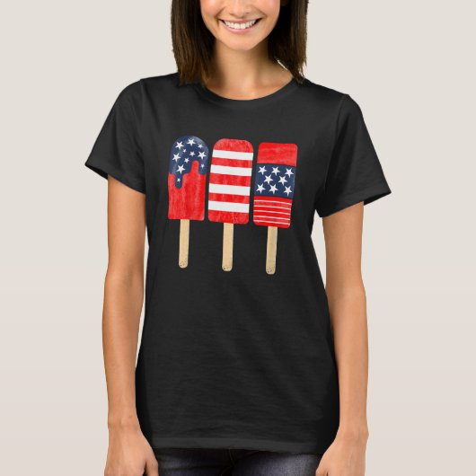 4th of July Popsicle Red White Blue American Flag  Tシャツ (正面)