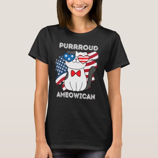 4th Of July Proud Patriotic Cat Usa Flag Tシャツ (正面)