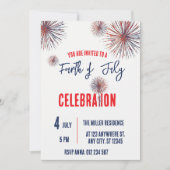4th of July Red White Blue Fireworks Party  招待状 (正面)