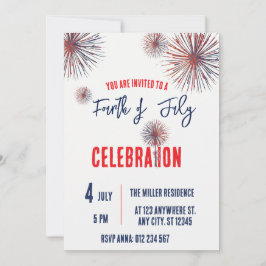 4th of July Red White Blue Fireworks Party  招待状