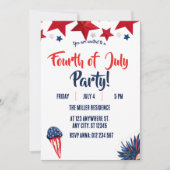 4th of July Red White Blue Fireworks Party  招待状 (正面)