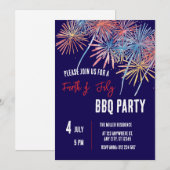 4th of July Red White Blue Fireworks Party  招待状 (正面/裏面)