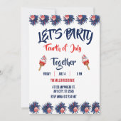 4th of July Red White Blue Fireworks Party  招待状 (正面)