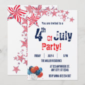 4th of July Red White Blue Fireworks Party  招待状 (正面/裏面)