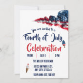 4th of July Red White Blue Fireworks Party  招待状 (正面)