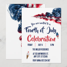 4th of July Red White Blue Fireworks Party  招待状