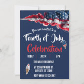 4th of July Red White Blue Fireworks Party  招待状 (正面)