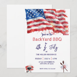 4th of July Red White Blue USA BBQ Party  招待状