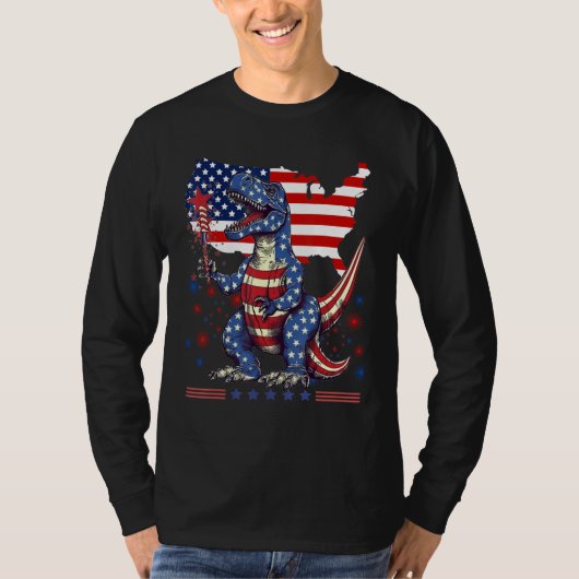 4th Of July Rex Dino Trex Dinosaur Amerisaurus Pat Tシャツ (正面)