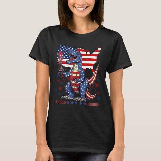 4th Of July Rex Dino Trex Dinosaur Amerisaurus Pat Tシャツ (正面)