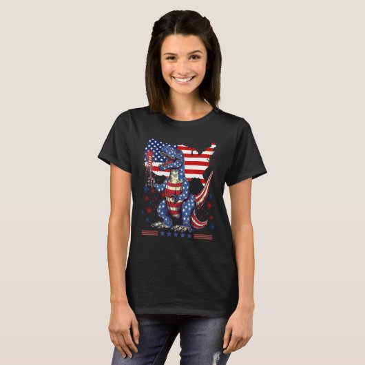 4th Of July Rex Dino Trex Dinosaur Amerisaurus Pat Tシャツ (正面フル)