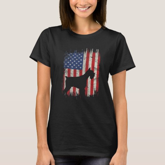 4th Of July Schnauzer American Flag Patriotic Dog  Tシャツ (正面)