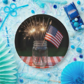 4th of July Sparklers With American Flag ペーパープレート (パーティー)