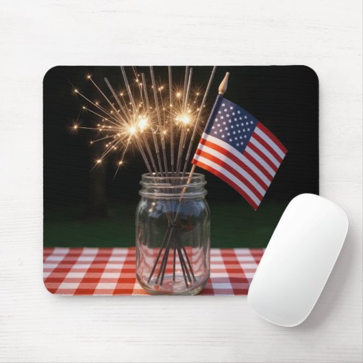 4th Of July Sparklers With American Flag マウスパッド (マウス)