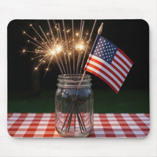 4th Of July Sparklers With American Flag マウスパッド (正面)