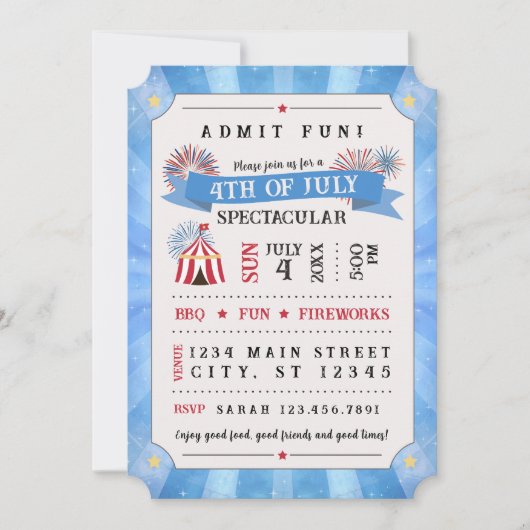 4th Of July Spectacular Ticket Invitation (Blue) 招待状 (正面)