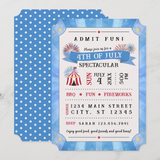 4th Of July Spectacular Ticket Invitation (Blue) 招待状 (正面/裏面)