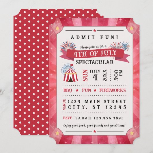 4th Of July Spectacular Ticket Invitation (Red) 招待状 (正面/裏面)