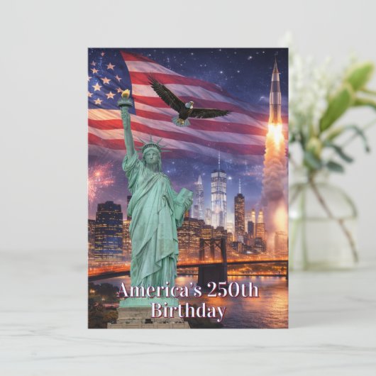 4th of July Statue of Liberty Rocket USA 250th 招待状 (スタンド正面)