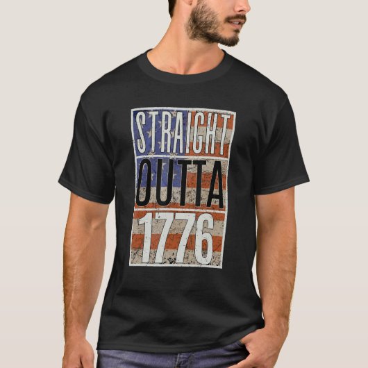 4th of July Straight Outta 1776 US Flag America Tシャツ (正面)