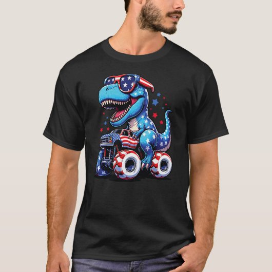 4th Of July T Rex Dino Trex Dinosaur Monster Truck Tシャツ (正面)