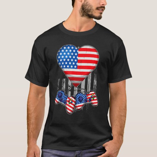 4th Of July T Shirt Video Game Gamer Kids Boys Men Tシャツ (正面)