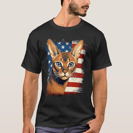 4th Of July US Flag Abyssinian Cat 1 Tシャツ (正面)