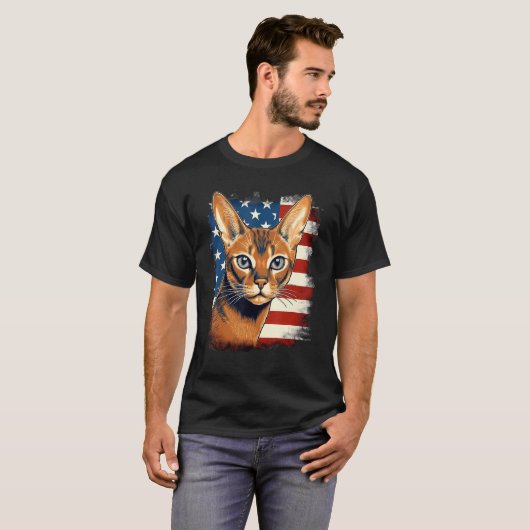4th Of July US Flag Abyssinian Cat 1 Tシャツ (正面フル)