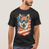 4th Of July US Flag Akita Dog 2 Tシャツ (正面)