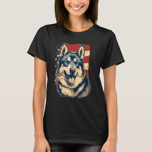 4th Of July US Flag Akita Dog Tシャツ (正面)