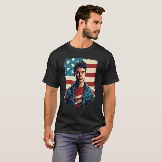 4th Of July US Flag American Boy 1 Tシャツ (正面フル)