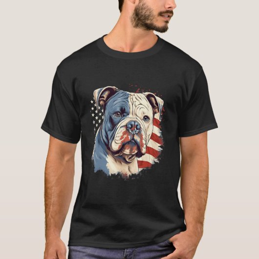 4th Of July US Flag American Bully Dog Tシャツ (正面)