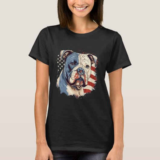 4th Of July US Flag American Bully Dog Tシャツ (正面)