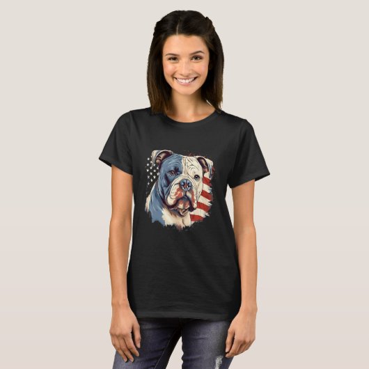 4th Of July US Flag American Bully Dog Tシャツ (正面フル)