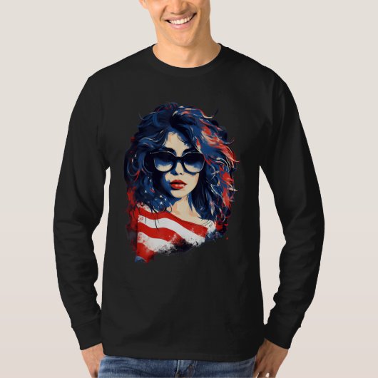 4th Of July US Flag American Girl Tシャツ (正面)