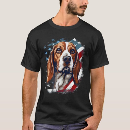 4th Of July US Flag Beagle Dog 1 Tシャツ (正面)