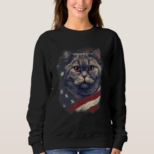4th Of July US Flag British Shorthair Cat スウェットシャツ (正面)