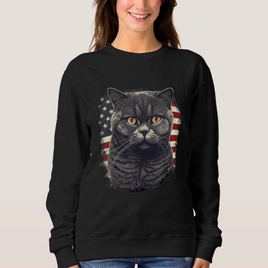 4th Of July US Flag British Shorthair Cat 2 スウェットシャツ (正面)