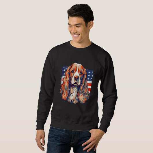 4th Of July US Flag Cocker Spaniel Dog スウェットシャツ (正面フル)