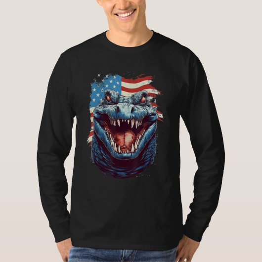 4th Of July US Flag Crocodile Tシャツ (正面)