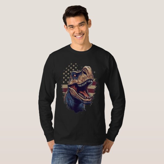 4th Of July US Flag Dinosaur 1 Tシャツ (正面フル)
