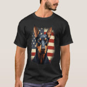 4th Of July US Flag Doberman Pinscher Dog Tシャツ (正面)