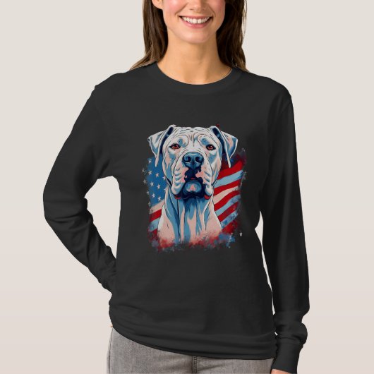 4th Of July US Flag Dogo Argentino Dog 1 Tシャツ (正面)