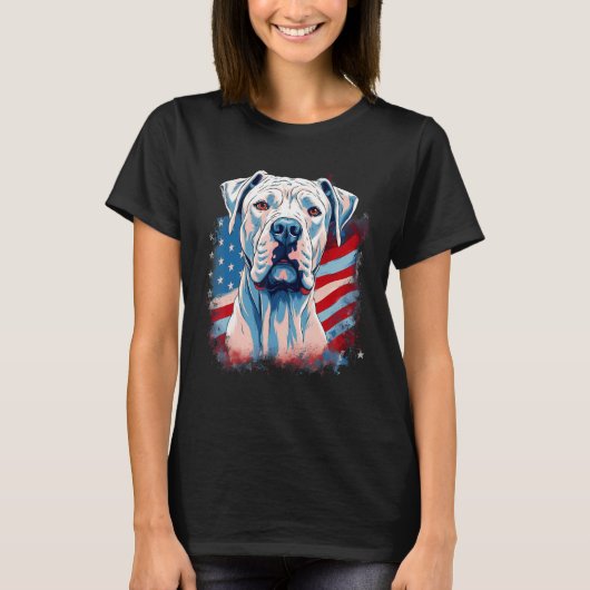 4th Of July US Flag Dogo Argentino Dog 1 Tシャツ (正面)