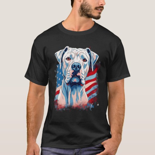 4th Of July US Flag Dogo Argentino Dog 1 Tシャツ (正面)