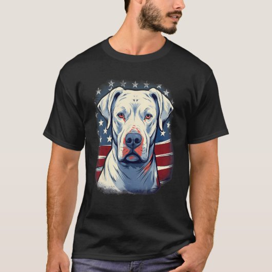 4th Of July US Flag Dogo Argentino Dog Tシャツ (正面)